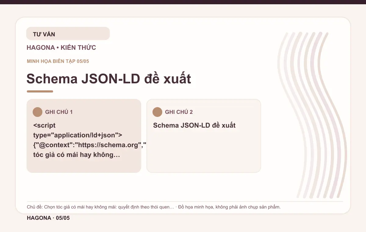 Đồ họa minh họa HAGONA về Schema JSON-LD đề xuất trong bài Chọn tóc giả có mái hay không mái: quyết định theo thói quen tạo kiểu