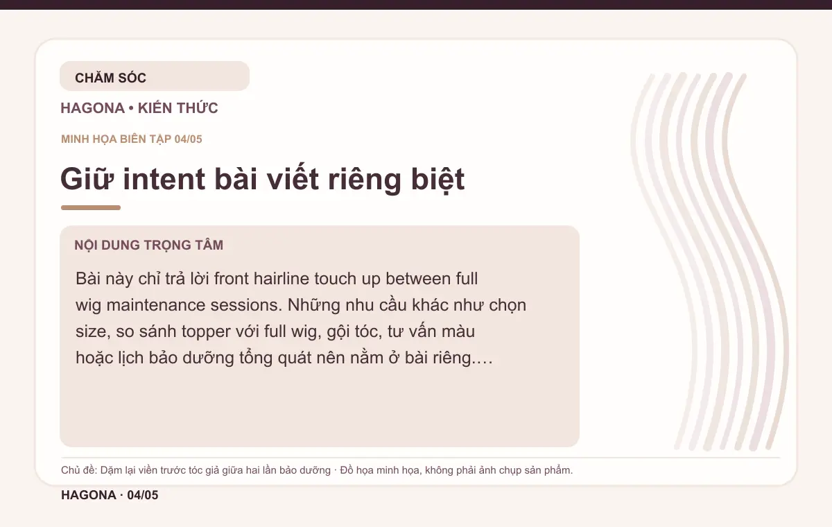 Đồ họa minh họa HAGONA về Giữ intent bài viết riêng biệt trong bài Dặm lại viền trước tóc giả giữa hai lần bảo dưỡng