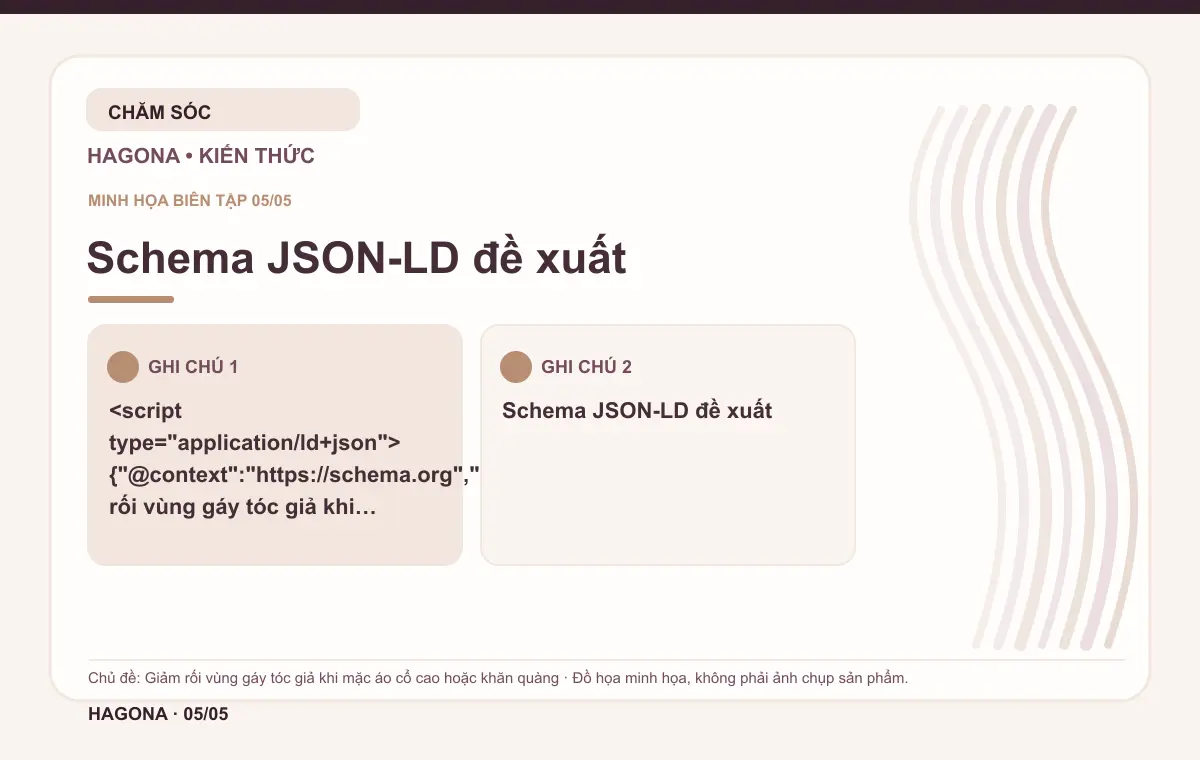 Đồ họa minh họa HAGONA về Schema JSON-LD đề xuất trong bài Giảm rối vùng gáy tóc giả khi mặc áo cổ cao hoặc khăn quàng