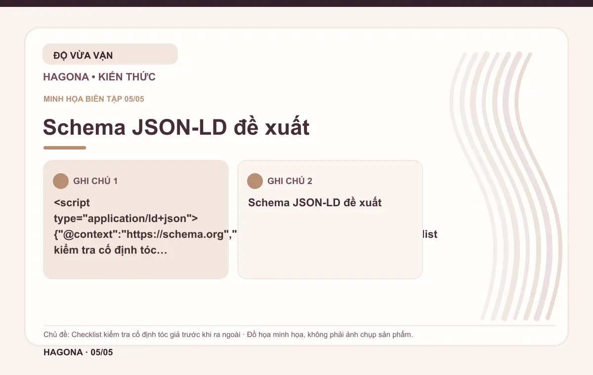 Đồ họa minh họa HAGONA về Schema JSON-LD đề xuất trong bài Checklist kiểm tra cố định tóc giả trước khi ra ngoài