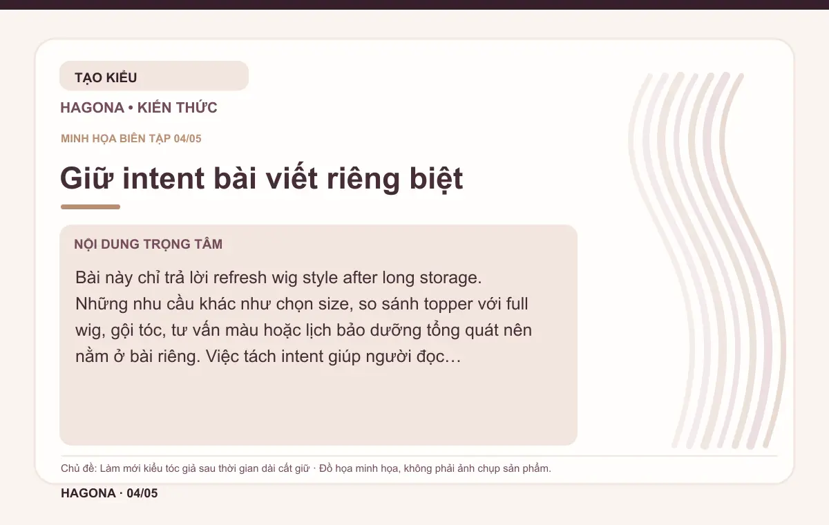 Đồ họa minh họa HAGONA về Giữ intent bài viết riêng biệt trong bài Làm mới kiểu tóc giả sau thời gian dài cất giữ