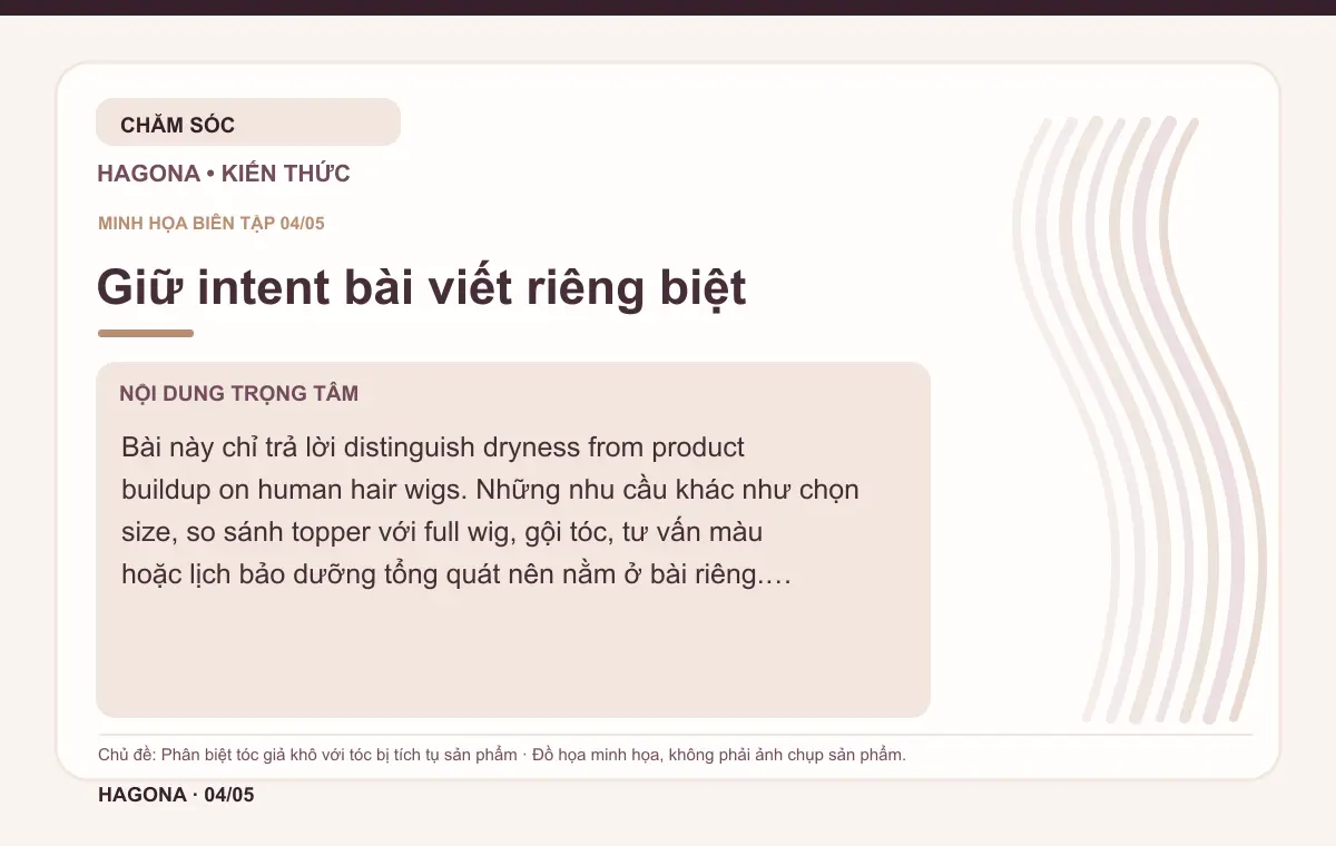 Đồ họa minh họa HAGONA về Giữ intent bài viết riêng biệt trong bài Phân biệt tóc giả khô với tóc bị tích tụ sản phẩm