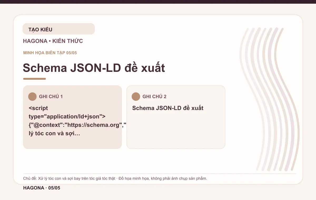 Đồ họa minh họa HAGONA về Schema JSON-LD đề xuất trong bài Xử lý tóc con và sợi bay trên tóc giả tóc thật