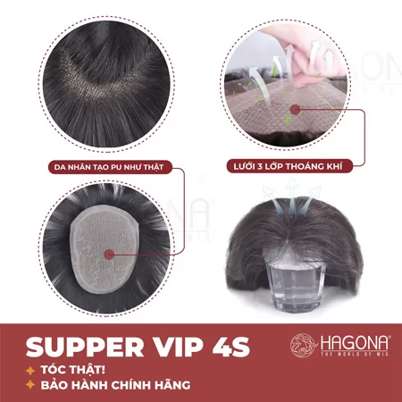 Mái hói siêu da đầu 4S viền Poly xung quanh dán keo gắn kẹp
