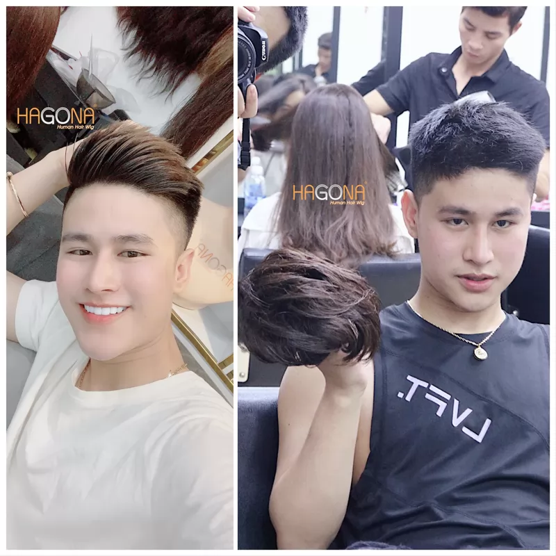 Tóc giả nam HGN 22 nhuộm nâu vuốt keo trẻ trung và phong cách