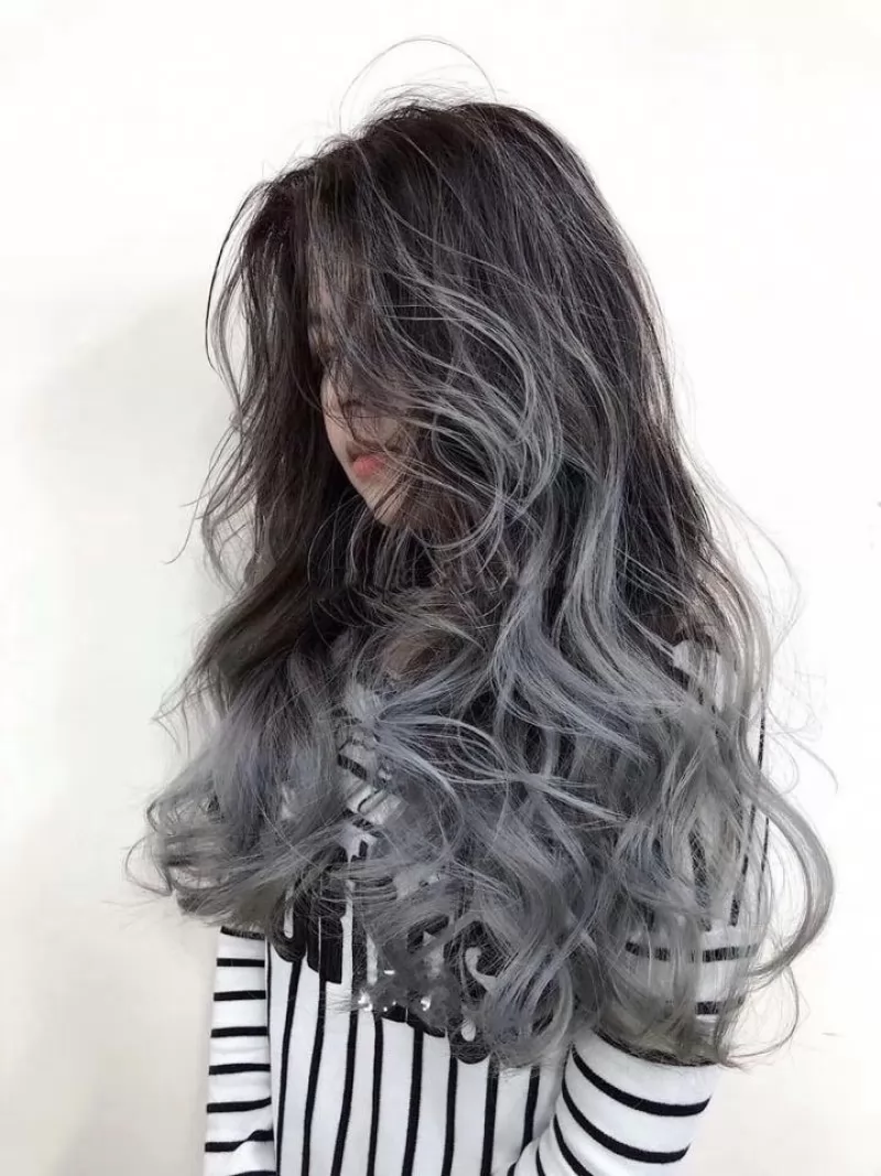 tóc nhuộm ombre đen xám