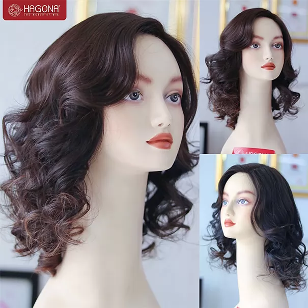 Tóc giả nữ trung niên uốn xoăn lọn sóng gợn