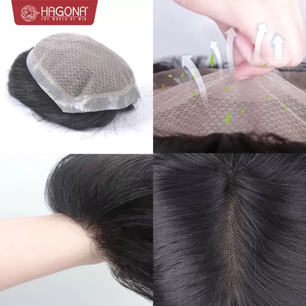 Mái hói siêu da đầu 4S viền Poly xung quanh dán keo gắn kẹp