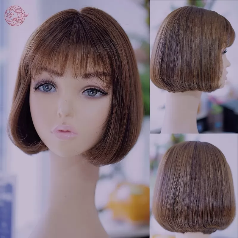 Tóc giả nữ mái thưa uốn cụp