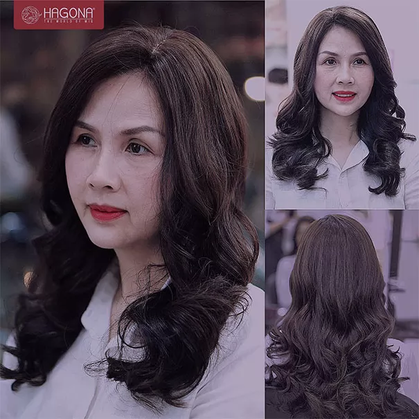 Khách hàng sử dụng tóc giả nữ trung niên 100% tóc thật tại Hagona