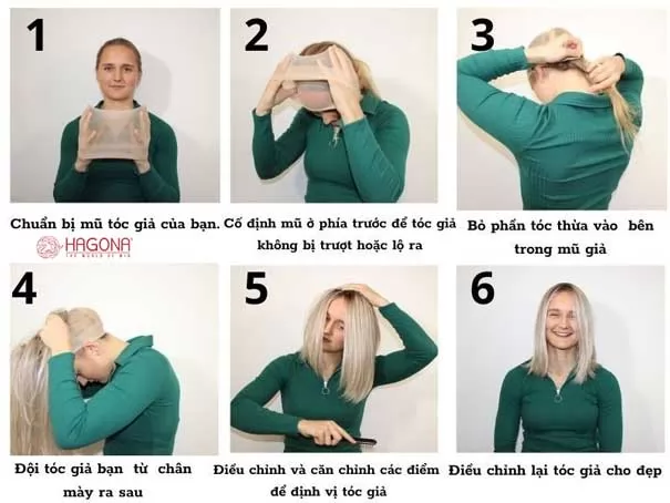 Hướng dẫn cách dùng tóc giả nữ trung niên uốn xoăn lọn sóng gợn làm bằng tóc thật