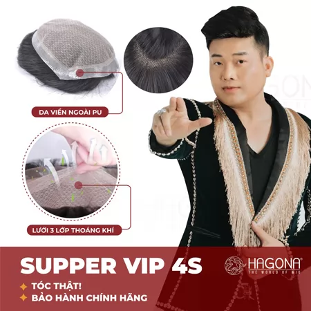 Mái hói siêu da đầu 4S viền Poly xung quanh dán keo gắn kẹp