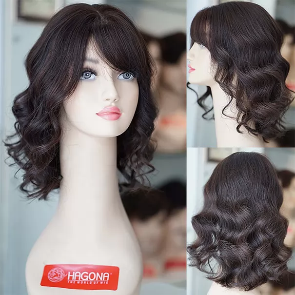 Tóc giả nữ ngắn uốn xoăn sóng nước Hagona