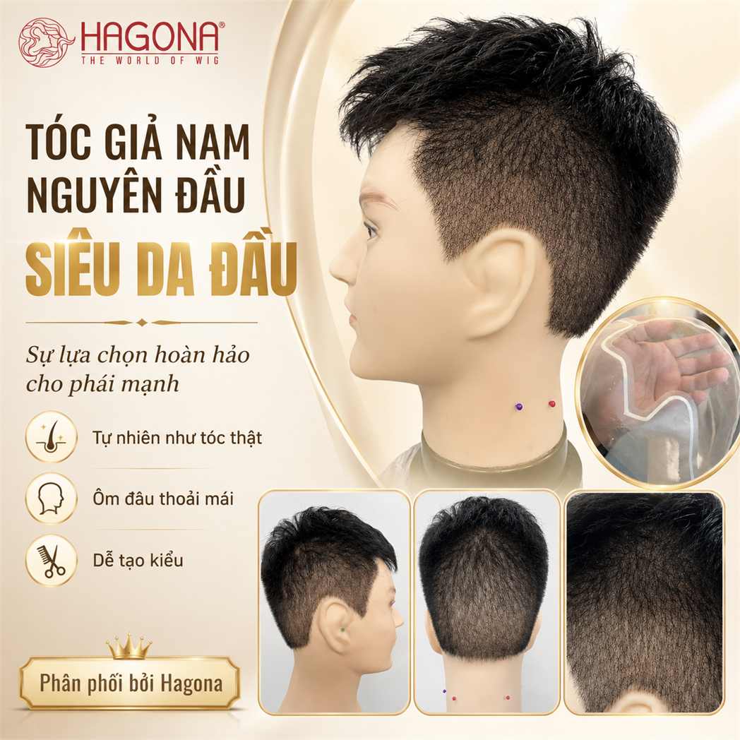 Tóc giả nam nguyên đầu siêu da đầu