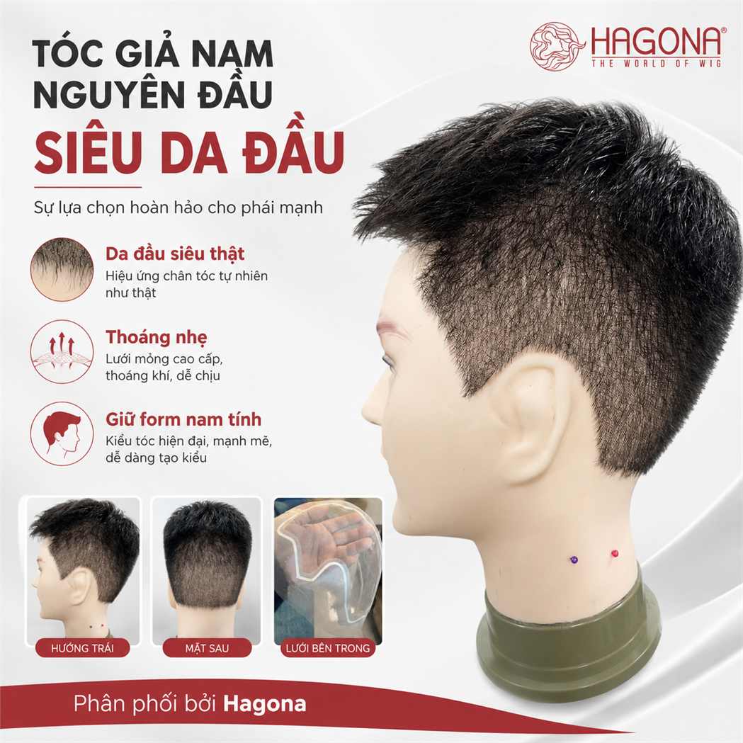 Tóc giả nam nguyên đầu siêu da đầu