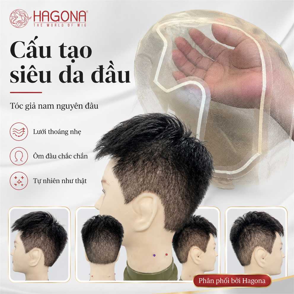 Tóc giả nam nguyên đầu siêu da đầu
