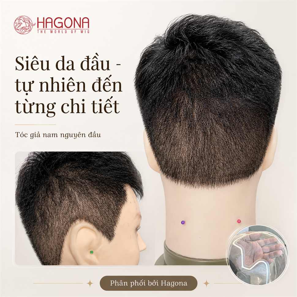 Tóc giả nam nguyên đầu siêu da đầu