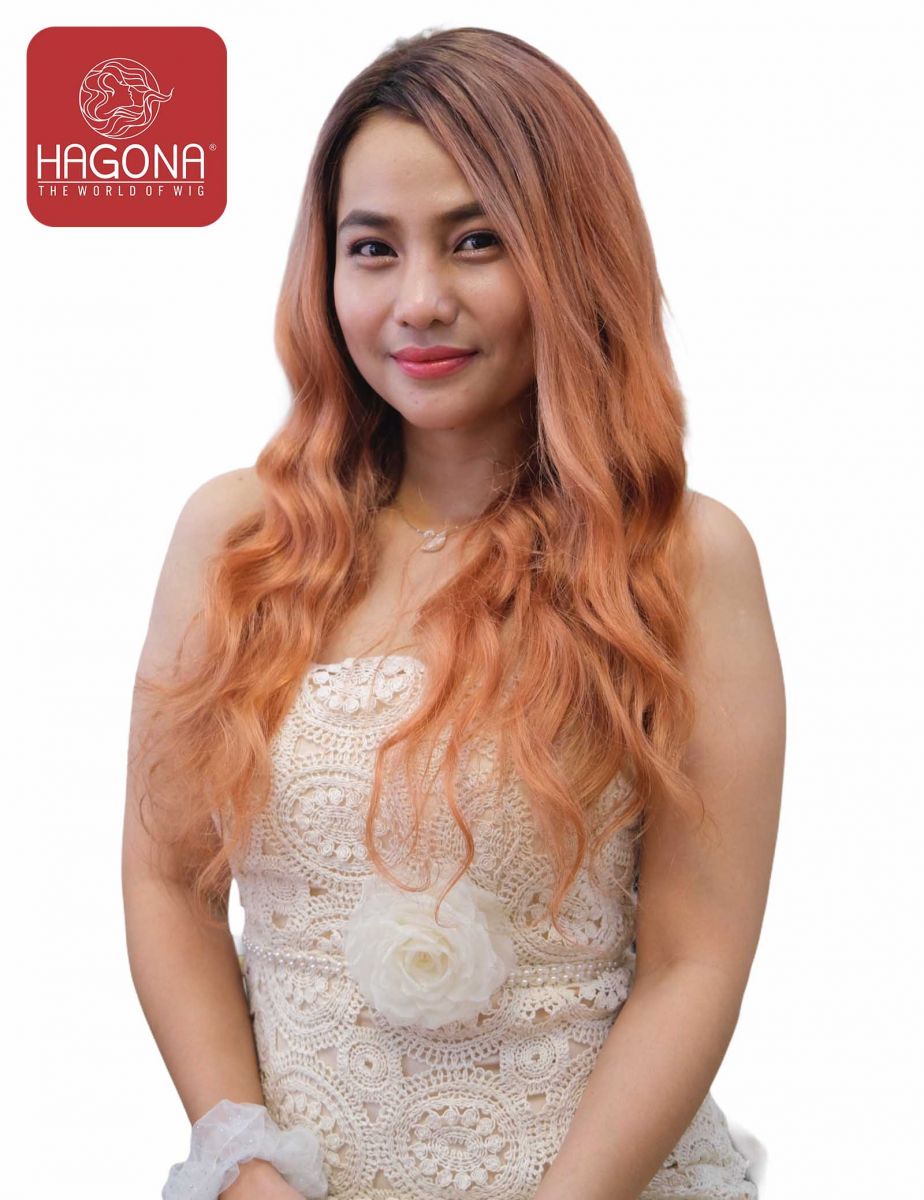 Tóc giả nữ nguyên đầu dài xoăn màu cam nhạt GOOD VIP 2S65 - 100% tóc thật