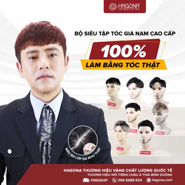 Tóc giả nam 5S cao cấp làm bằng tóc thật của Hagona