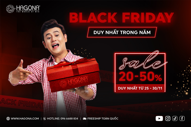 Black Friday Hagona Shop – Giảm giá 20–50% tóc giả làm bằng tóc thật